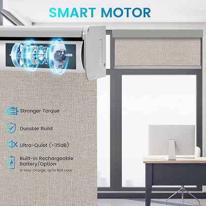 Motorized 100% Blackout Roller Shade – Custom Smart Blind with Remote, Rechargeable Battery or Plug-in Motor, Tuya WiFi Optional, Home & Office Automatic Window Shades (Butterscotch Brown/CH9564)