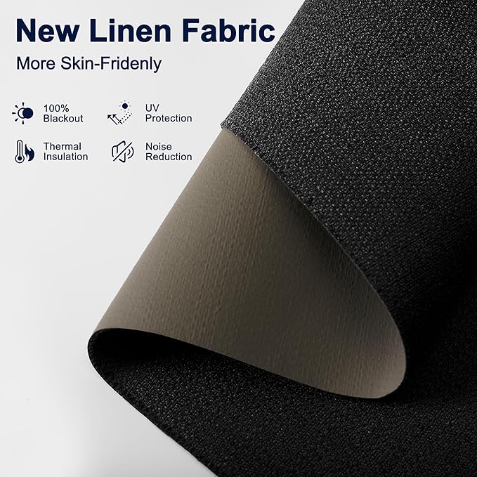 BERISSA Motorized Blinds with Remote,Blackout Smart Blinds for Windows,Linen Fabric,Remote Control,Thermal Insulated Automatic Blinds,Electric Blinds with USB/Solar Pannel.Linen Black