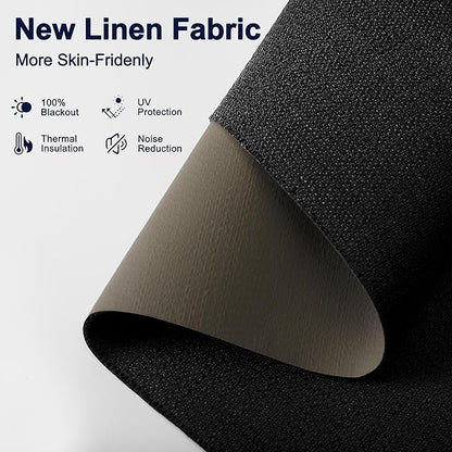 BERISSA Motorized Blinds with Remote,Blackout Smart Blinds for Windows,Linen Fabric,Remote Control,Thermal Insulated Automatic Blinds,Electric Blinds with USB/Solar Pannel.Linen Black