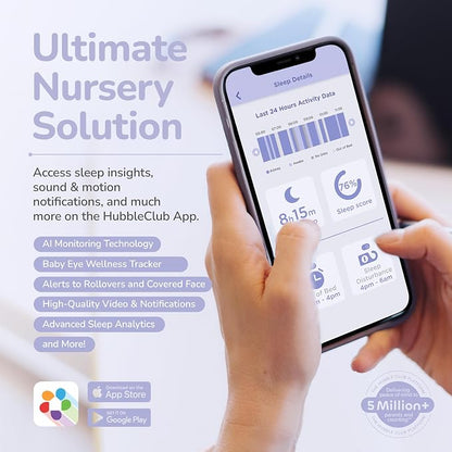 Hubble Connected SkyVision AI-Enhanced Smart Camera Baby Monitor with Secure Connection, Crib Mount, Remote Pan Tilt Zoom, 2-Way Talk, Night Vision, Nightlight, Soothing Sounds, Wellness Tracker, App