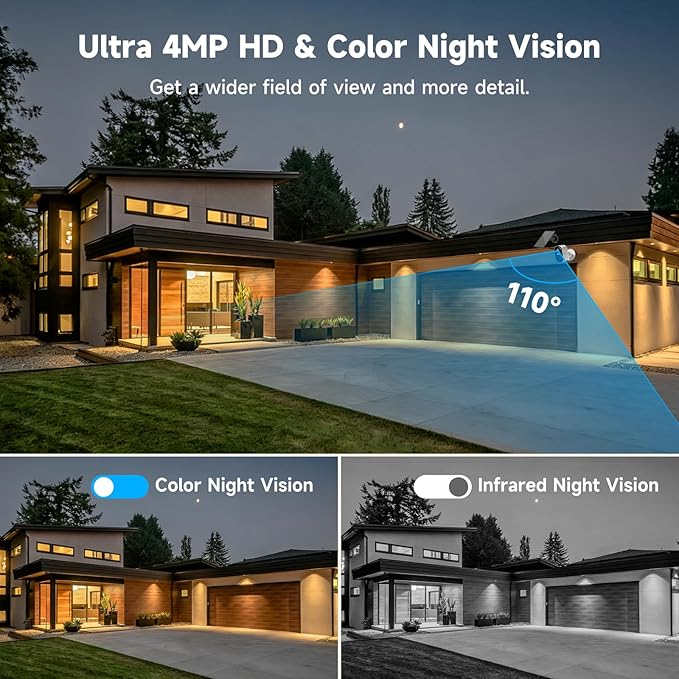 4MP Solor Security Cameras Wireless Outdoor,No Subscription Required, Dual-Band 2.4G/5G WiFi, AI Motion Detection Siren Alarm, 2-Way Audio, Full-Color Night Vision, 3-Month Battery Life