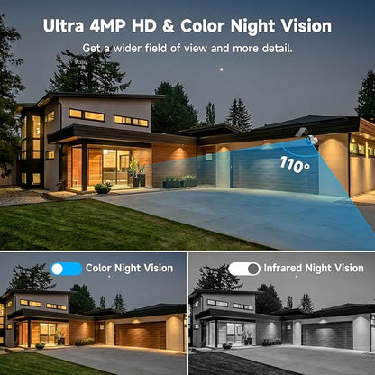 4MP Solor Security Cameras Wireless Outdoor,No Subscription Required, Dual-Band 2.4G/5G WiFi, AI Motion Detection Siren Alarm, 2-Way Audio, Full-Color Night Vision, 3-Month Battery Life