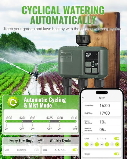 WiFi Water Timer for Garden Hose, Sprinkler Timer 3 Zone, 3 Outlet Smart Hose Watering with WiFi Irrigation Controller, Automatic Irrigation System/Rain Delay/Manual Watering D33WT06
