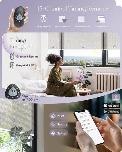Graywind Motorized Solar Shades Light Filtering Mesh Shade Compatible with Alexa Google Remote Control Window Blinds with Valance for Smart Home Office Business, Custom Size (3% Openness Beige)