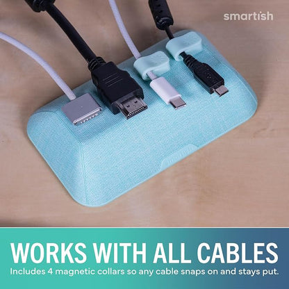 Smartish Magnetic Cord Holder, Bigger Cable Wrangler, Office Desk Organizer | Holds 8 Cords, 2 Cable Clips, Weighted Base, Charger Keeper, Phone Charging Cable Management, Nightstand Accessories, Green