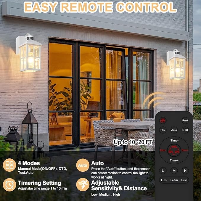 Porch Lights with GFCI Outlet with Remote,Dusk to Dawn Motion Sensor Outdoor Light, Upgraded 4 Lighting Modes Exterior Fixture Waterproof Outside Lights for House Patio Garage
