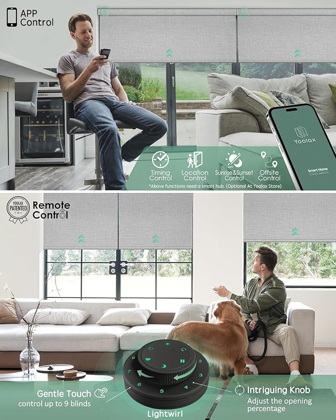 Yoolax Motorized Blinds with Remote, Designer Smart Blinds Work with Alexa, Google, Apple Homekit, 100% Blackout Motorized Shades Custom Electric Shades Voice Control (V-Foggy White)