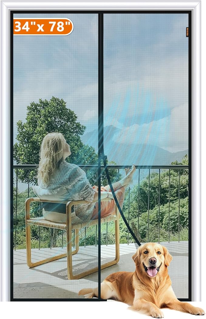 MAGZO Magnetic Screen Door Fit Door Size 34 x 78 Inch, Screen Size 36" x 79" Strong Magnets Door Mesh, Reinforced Fiberglass Door Net for Patio Door, Gray