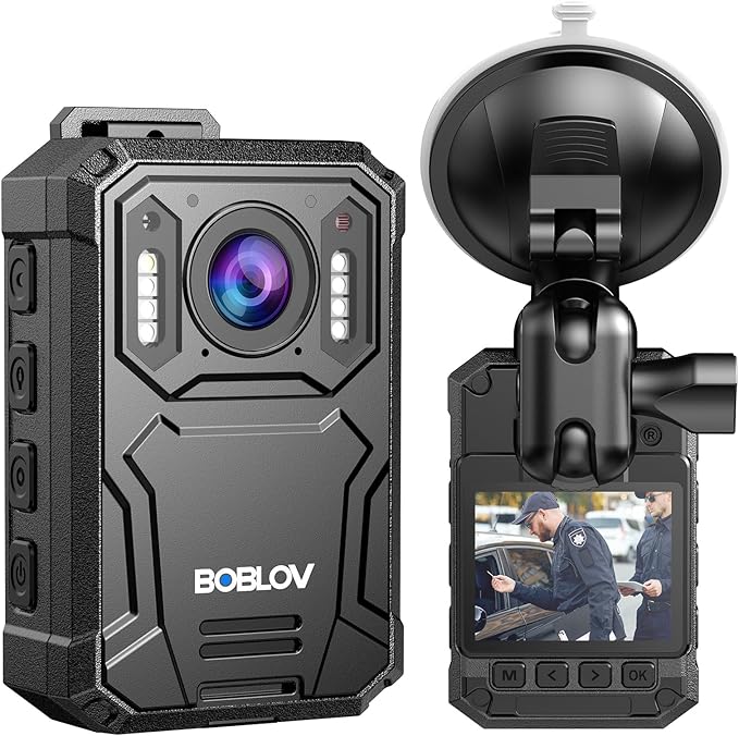 BOBLOV KJ23Pro 2K Body Camera, 128GB Body Worn Camera with Night Vision, 4000mAh Battery for 15 Hours Continuous Recording, with Car Suction for Dashcams, Law Enforcement, Security, Outdoor Work