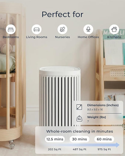 Windmill Air Purifier for Home - 3-In-1 Filtration for Dust, Smoke, & More - True HEPA Filter, Activated Carbon, & Pre-Filter - Ultra-Quiet - App Compatible - Covers Up To 975 sq ft - White