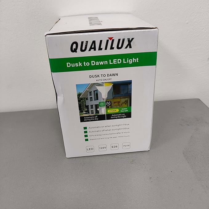 Qualilux PAR30 Dusk to Dawn LED Yellow Light Bulbs, 2100K Golden Yellow Light, 75W Equivalent, 850LM, Auto On/Off Light Sensing Flood Light Outdoor Bulb, 10.5W, 2 Pack, E26 Base, Non-Dimmable, HQ-H051