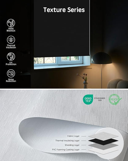 Yoolax Motorized Blinds with Remote, 100% Blackout Smart Blinds Work with Alexa, Google, Apple Homekit, Motorized Shades for Bedroom, Custom Electric Shades Voice Control (Jacquard White)