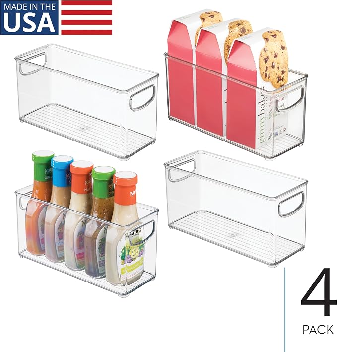 iDesign Slim Clear Plastic Stackable Storage Bin, Tall Narrow, 4-Pack | Kitchen or Pantry Organizer