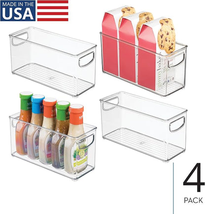 iDesign Slim Clear Plastic Stackable Storage Bin, Tall Narrow, 4-Pack | Kitchen or Pantry Organizer