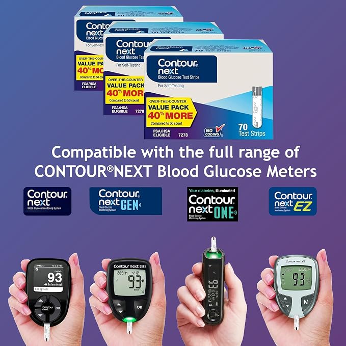 Ascensia Contour Next Blood Glucose Diabetes Test Strips 210 Count (3x70ct) | For Diabetes, Accurate, No Coding, Second-Chance Sampling, Compatible With All Contour Next Meters, Easy Blood Sugar Testing