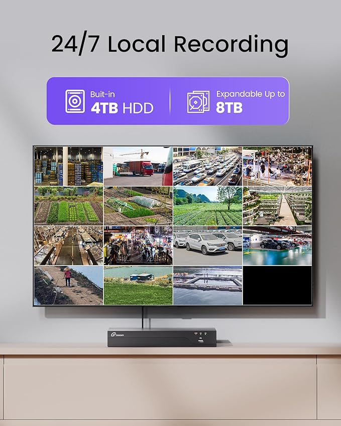 Loocam 16CH 8MP Home Security Camera System, 8pcs Wired Outdoor PoE IP Cameras with AI Detection, 4K 16CH NVR Security System with 4TB HDD for 24/7 Recording, UHD Night Vision, Plug & Play