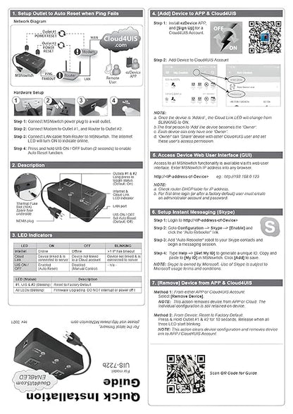 MSNSwitch2 Internet Enabled IP Remote Power Switch with Reboot - Control via Smartphone App, Cloud Service, Web Browser or API - 2 Independent AC Power Outlets (Model UIS-722T) (TAA Compliant)