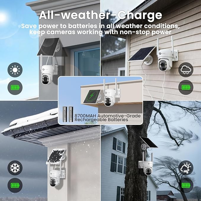XMARTO Wire-Free Solar PTZ Security Camera Set, 10CH 4K Expandable WiFi 6 NVR with 10*4MP 2K Wireless Outdoor CAM, AI Auto Tracking, All-Weather Solar Charging, 120-Day Local Storage, No Monthly Fee
