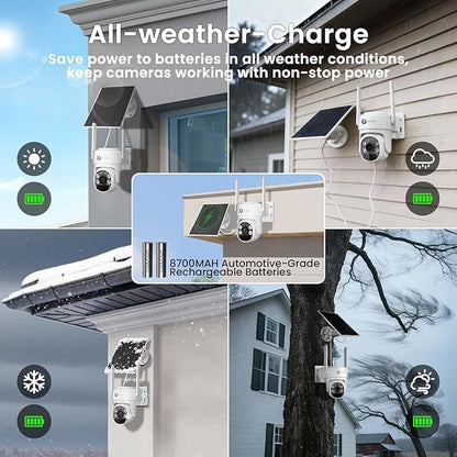 XMARTO Wire-Free Solar PTZ Security Camera Set, 10CH 4K Expandable WiFi 6 NVR with 10*4MP 2K Wireless Outdoor CAM, AI Auto Tracking, All-Weather Solar Charging, 120-Day Local Storage, No Monthly Fee