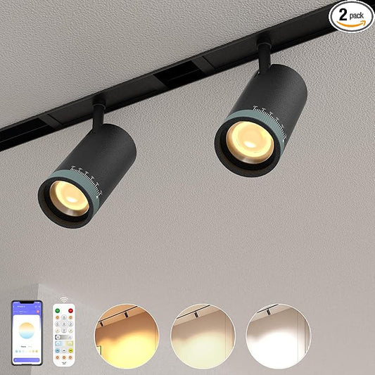 2-Pack Adjustable Focus Spotlight, 18W Magnetic Track Light Head | 24V LED Lamp, Rotatable Spotlight, Control via App, Remote Voice, Dimmable CCT 2700K-6000K, ETL Certified Beam Angle 20°-45°