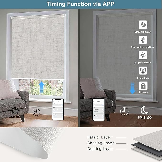 Bringnox Motorized Blinds with Remote,100% Blackout Smart Roller Blinds Compatible with Apple Homekit Google Home and Alexa Via HUB,and Customized (Vigor Cream-08)
