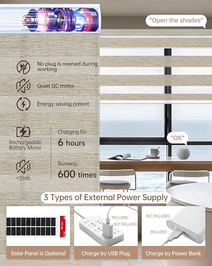 Kincmo Motorized Blinds with Remote, Motorized Zebra Shades Work with Apple Homekit,Alexa,Google Home, Customized Electric Blinds with Remote,App,Voice Control (60% Blackout Monet Stone)