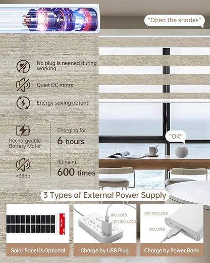 Kincmo Motorized Blinds with Remote, Motorized Zebra Shades Work with Apple Homekit,Alexa,Google Home, Customized Electric Blinds with Remote,App,Voice Control (60% Blackout Monet Stone)
