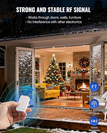 Remote Control Outlet with 2 Independent Control Sockets, WILAWELS Wireless Light Switch, Expandable Remote Outlet Switch for Christmas Tree Lights, String Lights, 15A/1875W/125V, FCC Listed