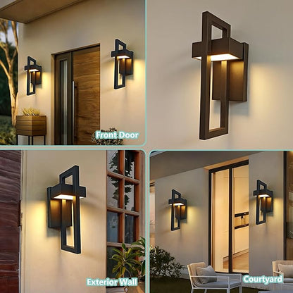 Outdoor Wall Lantern 2 Packs, Dimmable Wall Lights Fixture with 5 Color Temperatures, Integrated LED Wall Sconce Lighting, Matte Black Waterproof Porch Lighting for House Garage Doorway