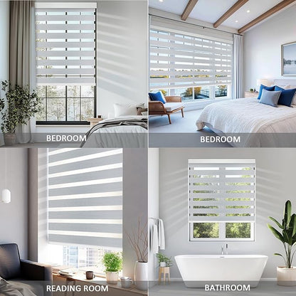 Motorized Zebra Blinds for Windows Cordless Electric Curtains with Remote Control Blackout Shades Custom Smart Blinds Compatible with Alexa Google Home(95% Blackout Grey,W35 X 72in)