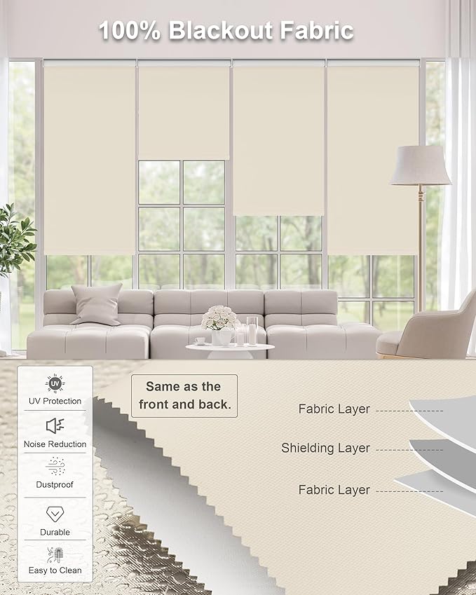 Motorized Blinds with Remote Control, Smart Blackout Automatic Blinds Work with Homekit Alexa Google Home, Rechargeable Electric Window Roller Shades with Valance, Customized Size (Vinyl Cream)