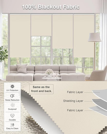 Motorized Blinds with Remote Control, Smart Blackout Automatic Blinds Work with Homekit Alexa Google Home, Rechargeable Electric Window Roller Shades with Valance, Customized Size (Vinyl Cream)