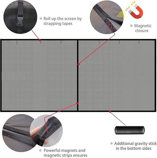 Garage Screen Doors for 1 Car Garage - 12x9Ft Magnetic Closure Heavy Duty Weighted Bottom Screen Self Sealing Fiberglass Mesh Anti Annoying Animals Retractable Net - Easy Install & Pass-Through(Black)