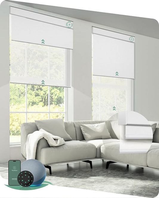 Yoolax Smart Dual Roller Shades, Motorized Blinds with Remote Smart Blinds Compatible with Alexa, Automatic Dual Shades for Windows Bedroom (Pure White & 5% Openness White)