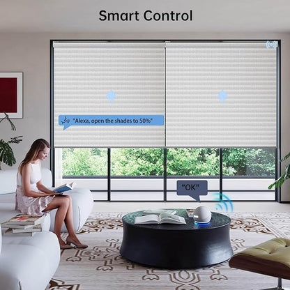 Motorized Coupled Shades, Falme Resistant Smart Solar Shades for Large Windows Automatic Blinds Compatible with Alexa, Electric Roller Blinds Customized for Home Office(1% Openness Sliver)