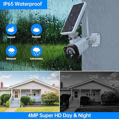 2.5K Solar Camera Outdoor Wireless, 4MP Home Security Camera System, Battery Powered Security Camera,PIR Human Detection, 2-Way Audio, Night Vision, IP65 Waterproof, Cloud/SD Storage 0 Monthly Fee