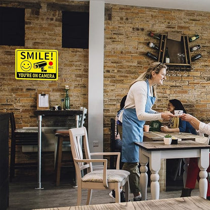 2 Pack Smile You're on Camera Signs – Video Surveillance Signs Outdoor, 10"x7" Rust-Free Aluminum Warning Sign, UV Printed Weatherproof Security Camera Sign for Home, Business, Fence, Driveway, CCTV