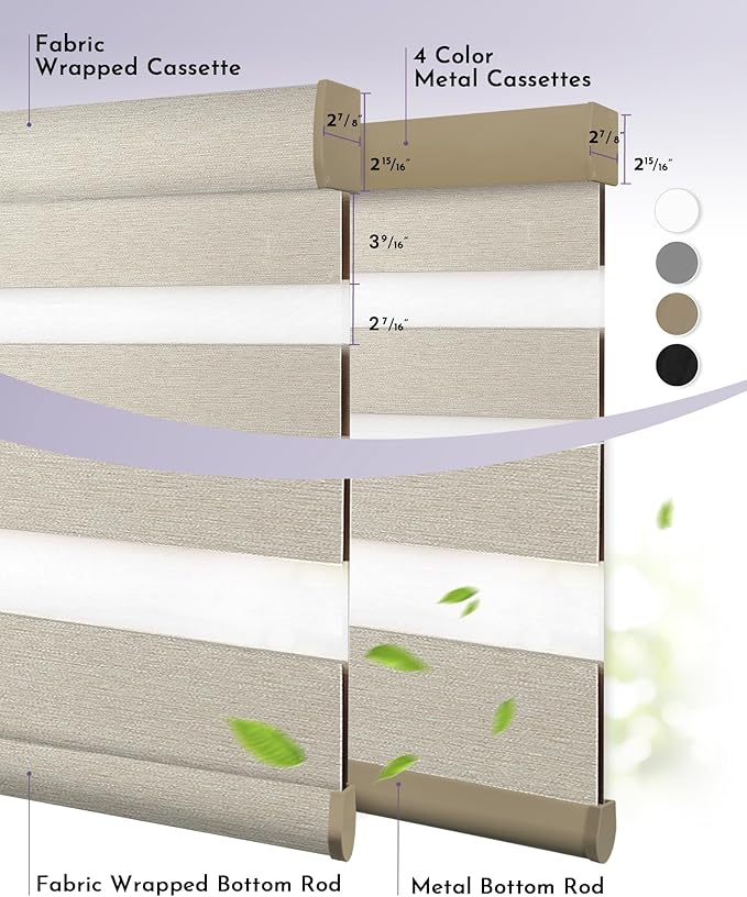 Graywind Motorized Zebra Blinds for Windows, Blackout Smart Blinds with Remote Control, Dual Layer Custom Zebra Shades Work with Alexa, Google Home, Apple Homekit, Classic Coffee