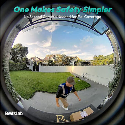 BOTSLAB Doorbell Camera Wireless, 5MP Video Doorbell, 180°Panoramic View, No Monthly Fee, 2.4 GHz WiFi, AI Motion Detection, VR Mode