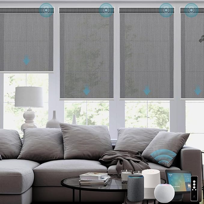 SmartWings Motorized Smart Blinds for Windows in Light Filtering, Electric Remote Roller Shades Compatible with Alexa/Google Home/Homekit, Custom Up to 110”W x 148”H, 5% Openness Aventus Charcoal Grey