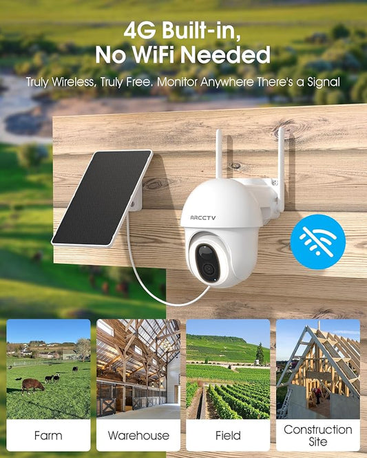 ARCCTV 4G LTE Cellular Security Camera Outdoor Wireless, 2 Pack