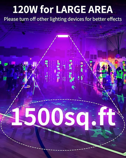 Upgraded 120W LED Black Light Bar, Premium LED Blacklight Flood Light with Plug+Switch+6ft Cord, Light Up 5000ft² Area, for Halloween Glow Fluorescent Party Bedroom Game Room Body Paint Stage