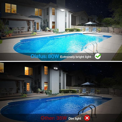 Olafus 80W Flood Lights Outdoor 2 Pack, Switch Controlled LED Security Lights 8000LM, 6500K Outside Floodlight, IP65 Waterproof Exterior Light Fixture for House, Yard, Garage, Wall/Eave Mount White