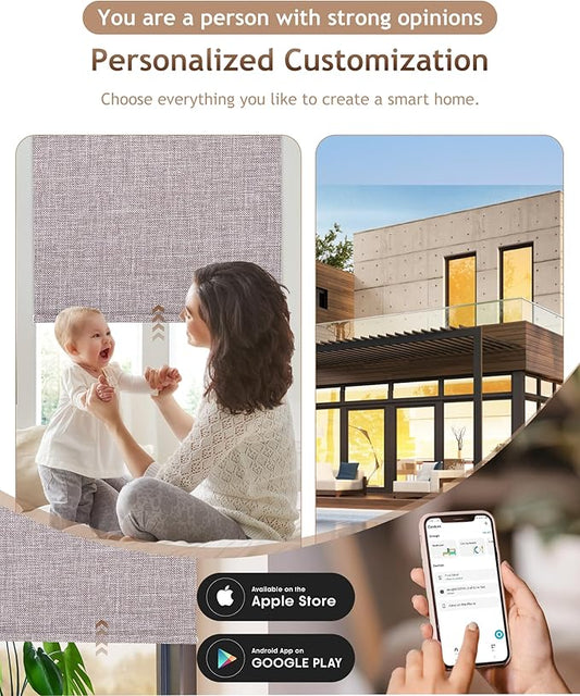 Motorized Blinds with Remote: Kincmo 100% Blackout Roller Shades Work with Apple Homekit,Alexa,Google Home, Customized Electric Blinds with App,Voice Control (100% Blackout Meridian Oat)