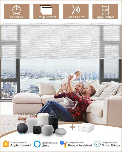 Kincmo Motorized Blinds with Remote, Light Filtering Roller Shades Work with Apple Homekit,Alexa,Google Home, Custom Electric Blinds with App,Voice Control (60% Blackout Atlantic Striped Grey)