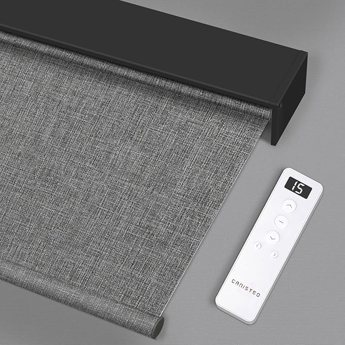 Motorized Blinds Roller Shade with Remote: Canisteo Automatic Smart Blind for Windows 100% Blackout, Electric Blinds Compatible with Alexa/Google Home/Apple Homekit, Customized Size, Neat Medium Grey