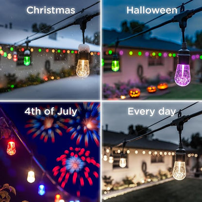 Enbrighten Vintage Outdoor String Lights, 24ft, 12 Bulbs, Smart | RGBWIC LEDs, Weatherproof, Shatterproof Acrylic Bulbs, Linkable up to 750ft, App Control, Works with Alexa & Google Home