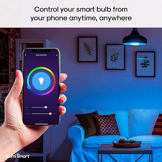 Atomi Smart Color Changing Light Bulb & Smart LED Bulb (2500K-9000K), Dimmable 60W Eq, | WiFi Control with iOS and Android App, Voice Control with Alexa, Google Great Color Lights for Bedroom