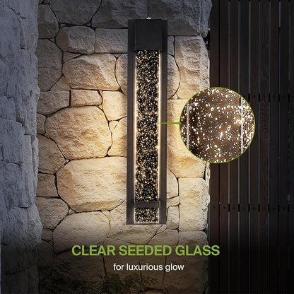 ASD LED 24" Bubble Glass Wall Light Fixture, Outdoor Dusk to Dawn Sconce | 3CCT, Waterproof, Photocell, ETL Listed | 12W 500LM 3000-5000K 120V | Exterior Lantern, Porch Lighting | Black, 2 Pack