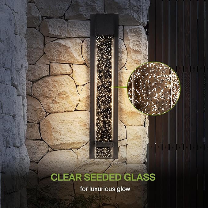 ASD LED 24" Bubble Glass Wall Light Fixture, Outdoor Dusk to Dawn Sconce | 3CCT, Waterproof, Photocell, ETL Listed | 12W 500LM 3000-5000K 120V | Exterior Lantern, Porch Lighting | Black, 4 Pack